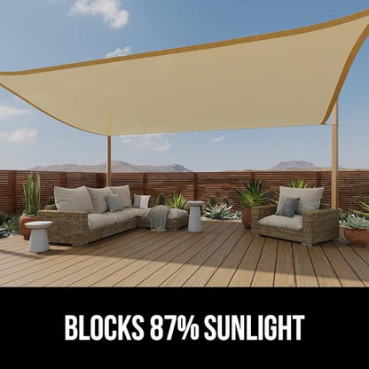 GORILLA GRIP Heavy Duty Sun Shade, UV Protection Fade Tear and Rust Resistant Rectangle Sunshade Canopy, Curved Edges Blocks Sunlight, Breathable Sail, Outdoor Patio, Lawn Garden, 6x10 FT Sand
