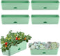 6 Pack Rectangle Planter 16x4.4 Inch Window Boxes Planters Rectangular Large Window Sill Planters Indoor Self Watering Plant Pots with Drainage Holes and Saucers Succulent Herb Flower Pots, Green