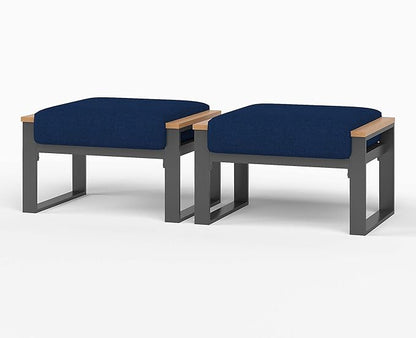 Sundale Outdoor 2 Pieces Aluminum Patio Ottoman, Outdoor Footstool with Sandwich Foam Cushions, Olefin Fabric, Small Metal Outdoor Chairs for Deck, Backyard, Porch (Blue)