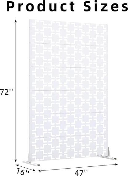 Casaphoria Metal Privacy Screen Outdoor, 72" H x 47" W Freestanding Decorative Privacy Screen for Patio Deck Balcony Garden with Stable Base, White Square