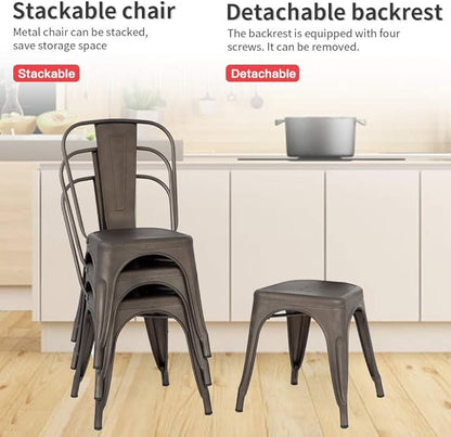 Patio Dining Chairs, Set of 4, Bronze Stackable with Removable Backrest