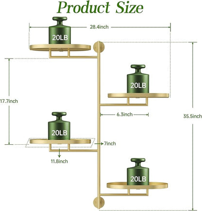 Window Rotating Plant Stand Shelf Indoor Gold Metal Floating Shelves 4-Tier Wall Mount Plant hanger Holders for Wall Planter Modern Home Decor window sill gifts