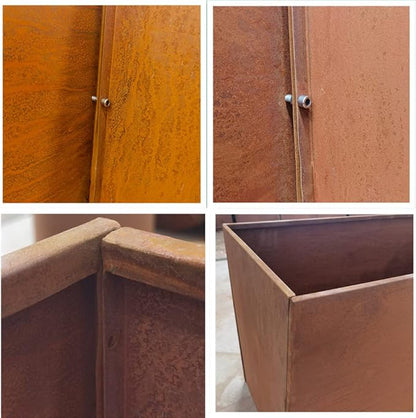 Corten Steel Planter Box Metal Outdoor Planter Large Square Cube Rustic 32 Inch Planter Pot for Commercial Residential Tall Plant Patio Deck and Backyard