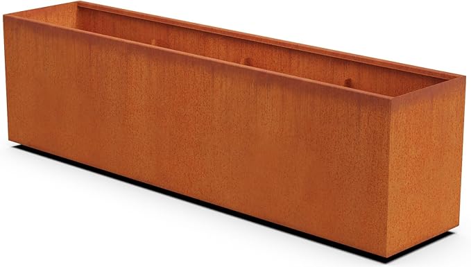 Plantercraft Large Rectangular Planters for Outdoor Plants – 84 Inch Corten Steel Planter, Extra Large Outdoor Planter Box for Modern Patio & Landscape, Metal Raised Garden Bed