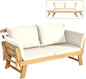 Tangkula Convertible Acacia Wood Patio Couch Sofa Bed with Adjustable Armrest, Outdoor Daybed with Cushion & Pillows, Outside Folding Futon Sofa Couch Bench for Porch, Courtyard, Poolside & Garden