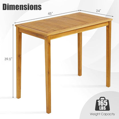 Acacia Wood Bar Table, 45-Inch Rectangular Patio Bar Height Table, Teak Finish