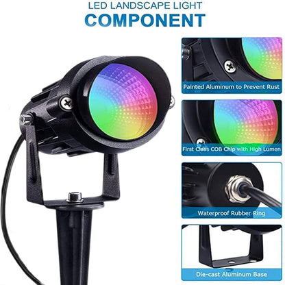 Christmas RGB Spot Lights, Outdoor Spotlights with Timer, 12W Metal Case IP65 Waterproof Color Changing Landscape Lights with Spike Stand for Garden Lawn House Tree (4 Lights)