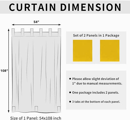 Easy-Going Outdoor Patio Curtains Detachable Tab Top Windproof Weatherproof Curtain for Cabana, Porch, Pergola and Gazebo, Tab Bottom Drape, 2 Panels, 54W x 108L inch, Yellow
