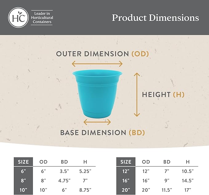 The HC Companies 10 Inch Eclipse Round Planter Pots with Drainage Holes & Attached Saucer, Lightweight UV-Resistant Plastic Indoor & Outdoor Planters, 2-Pack Flower Pots, Garden Home Decor, Sandstone