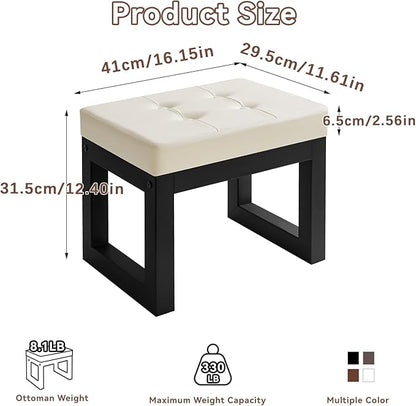 IBUYKE 16 Inch Small Foot Stool Ottoman, Rectangle PU Faux Leather Foot Rest with Padded Seat and Metal Legs, Modern Ottoman Foot Rest for Living Room Bedroom Entryway Couch,White WBD026W