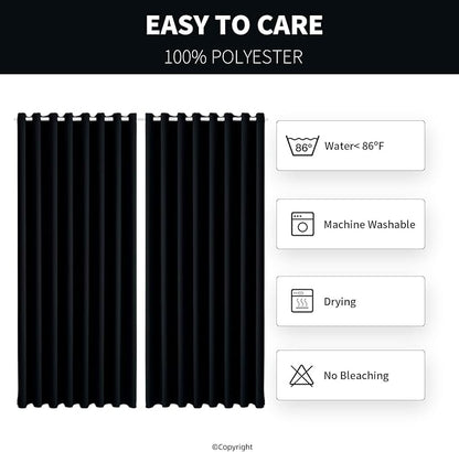 Outdoor Patio Curtain Waterproof Darkening Thermal Insulated Indoor Curtains for Bedroom, Porch, Living Room, Pergola, Cabana, W105 x L120 Extra Wide Room Divider, Black, Set of 2 Panels