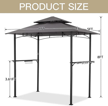 AECOJOY 8' x 5' Outdoor Grill Gazebo Canopy, BBQ Canopy for Outdoor Grill, 2- Tier BBQ Gazebo Shelter for Patio, Backyard and More (Grey)