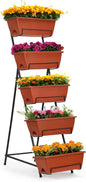 YBING Vertical Garden Bed 5 Tier Vertical Raised Garden Planter Standing Herb Garden Planter Tiered Flower Planter Boxes for Outdoor Plants Brick-Red
