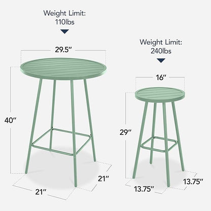 Best Choice Products 3-Piece Patio Dining Set, Bar Height, Outdoor Bistro Set, Outdoor Round Bar Table w/ 2 Bar Stools, Steel - Sage