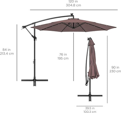 Best Choice Products 10ft Solar LED Offset Cantilever Hanging Market Patio Umbrella, 8 Sturdy Ribs, Easy Adjustment - Deep Taupe