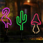 Flamingo Cactus and Mushroom Solar Garden Stake Lights Outdoor Waterproof Neon Lights Decoration,Outdoor Solar Pink Flamingos Lights for Outside,Yard,Pathways,Patio, Lawn or Landscaping Decor(3pcs)