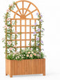 Giantex Wooden Raised Garden Bed with Arched Trellis, 71” Fir Wood Outdoor Elevated Planter Box Privacy Screen with Drainage Holes, Vertical Garden Bed for Climbing Plants, Patio Balcony Backyard