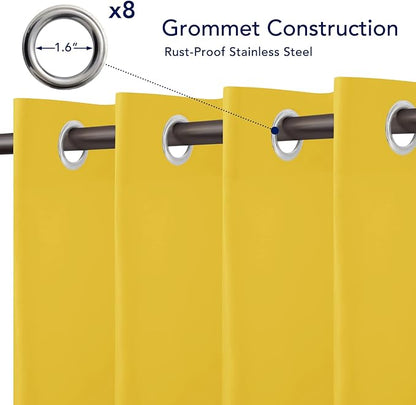 PureFit Outdoor Curtains for Patio Waterproof Weatherproof, UV Resistant Outside Curtains for Gazebo, Front Porch, Pergola, Sun Blocking Privacy Curtain, 52W x 108L inch, 1 Panel, Yellow