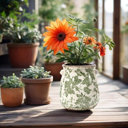 Vintage Plant Pot Rustic Planter Container with Drainage Hole Ceramic Ice Crack Flower Pot Decorative Planter for Indoor and Outdoor Tuscan Decor Vase Gardening Gift (Green)