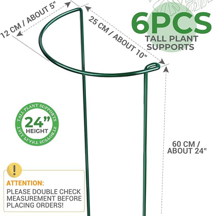 LEOBRO 24 Inch Plant Support Stakes, 6PCS Plant Stakes, Peony Cages and Supports, Garden Stakes, Plant Supports for Outdoor Plants Indoor Plants, Monstera Tomato Hydrangea Support Cage, 10" W x 24" H