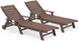 SERWALL Patio Chaise Lounge Chair Set of 2, 78'' Long 5-Positions Adjustable HDPE Outdoor Lounger for Pool, Poly Lounge Chair with Rolling Wheels & Cup Holder for Poolside, Deck, Coffee Brown