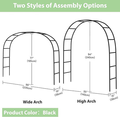 RUBFAC 94" Garden Arch Trellis for Climbing Plants Outdoor, Metal Arch Frame Garden Arbors and Arches, Outdoor Archway for Flower Vines Wedding Bridal Party Decoration, Black
