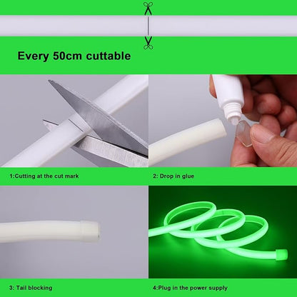 AC 110V COB LED Strip Lights Outdoor Waterproof 65.6ft, Green Super Bright 200W LED Rope Light, IP65 Flexible Cuttable, for Bedroom Garden Commercial House Gaming Room Decor