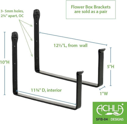 Achla Designs Window Flower Box Wall Brackets, 12 inch, SFB-04