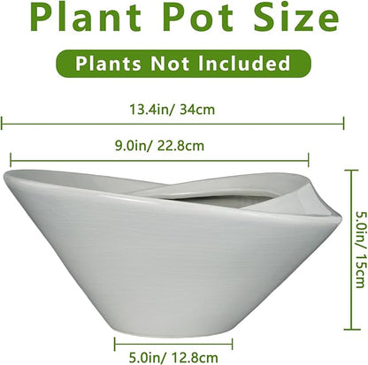 Bonsai Pots 13 Inch - Ceramic Succulent Pots with Drainage Hole Decorative Plant Pot Indoor Large Outdoor Planter Modern Flower Pot for Home Garden Office Room Decor Gray