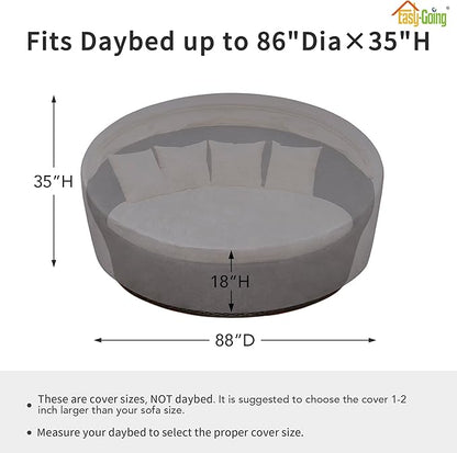 Easy-Going Heavy Duty 600D Outdoor Daybed Cover 88 Inch UV Resistant Patio Round Sofa Cover Waterproof Outdoor Canopy Daybed Sofa Cover with Air Vent 88" Dia x 35"/18" H, Grey