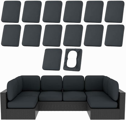 Cushion Covers 14-Piece Set in Dark Gray, Stretch Fit with Elastic Straps