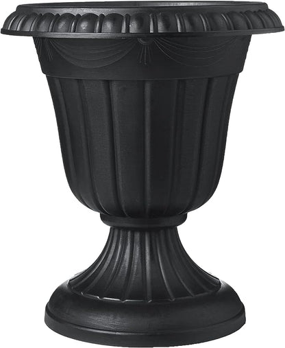 Arcadia Garden Products PL20BK Classic Traditional Plastic Urn Planter, Indoor or Outdoor Garden Decor, Flower Pot Vase 10x12 - Black