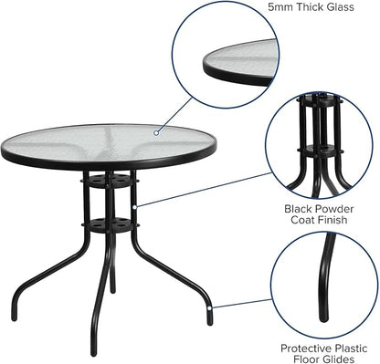 Flash Furniture Bellamy 31.5" Round Indoor/Outdoor Tempered Glass Metal Frame Side Table