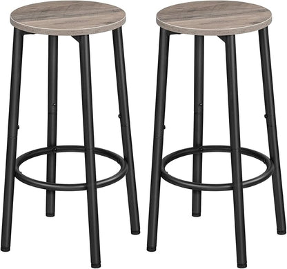 HOOBRO Bar Stools, Set of 2 Bar Chairs, Kitchen Round Height Stools with Footrest, Breakfast Barstools, Sturdy Steel Frame, for Dining Room, Kitchen, Party, Easy Assembly, Greige BG03BY01