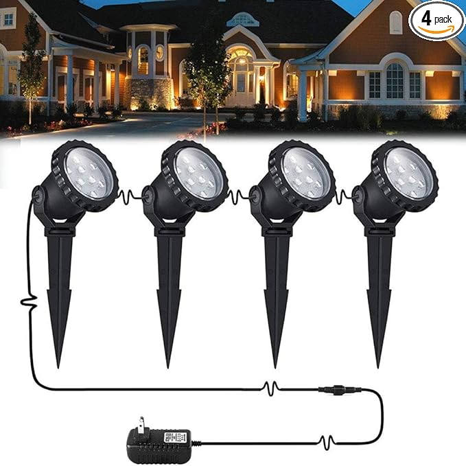 Outdoor lights Outdoor Landscape Lighting 12W Outdoor Spot Lights with Transformer for Yard Garden House Lawn Tree Flags Warm White LED Landscape Lights Christmas lights IP66 Waterproof 4 Pack