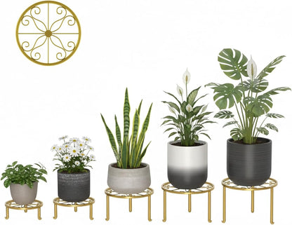 5 Pack Metal Plant Stand Home Flower Stand Shelf for Multiple Display Pot Holder Rack for Indoor Outdoor Round Short Plant Stand