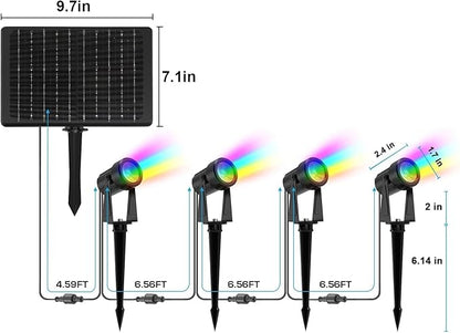 Zyan Solar Color Changing RGB Spotlights with Remote, Separate Monocrystalline Panels & USB-C Powered 18000mAh Auto On Off, Outdoor IP65 Waterproof, for Patio Yard Garden Pathway (12 Pack)