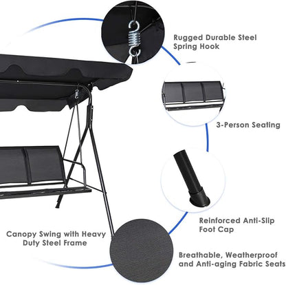 TANGKULA 3 Person Patio Swing, Steel Frame - Image 6