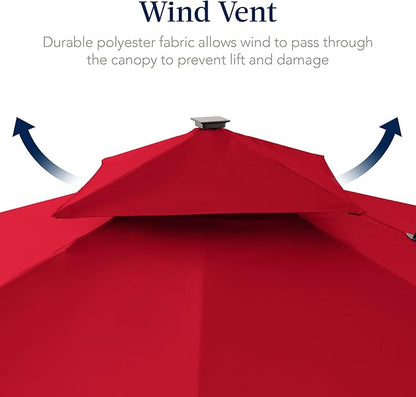 Best Choice Products 9x12ft LED Cantilever Patio Umbrella w/Base Included & 360° Rotation, Large Solar Offset Hanging Outdoor Sun Shade for Deck, Backyard Table w/Stand & Lights – Red