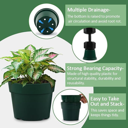 15 Pack 4/6/8 Inch Plant Nursery Pots, Sturdy Plant Pots with Drainage Holes, Ideal for Seedlings, Indoor/Outdoor Use, Green