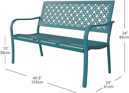 Grand patio 50" Outdoor Bench, Garden Benches with Anti-Rust Metal Powder Coated Frame, Patio Bench for Front Porch Park Outside Furniture Decor, Lake Shore