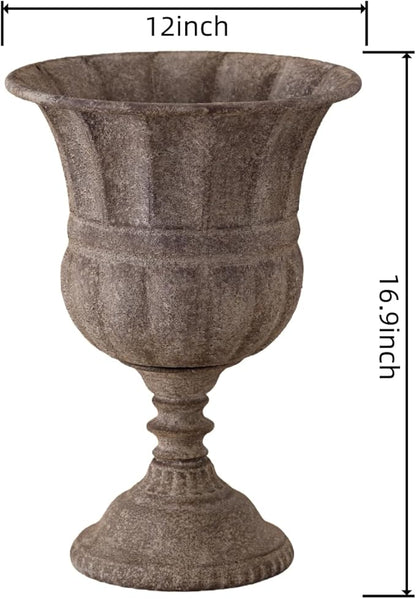 Vintage Urn Planter with Embossed Pattern, Imitation Stone Finish Flower Pot, Distressed Classic Plant Pot for Outdoor Indoor Home Garden Patio Front Porch Entryway（12 * 17 in）