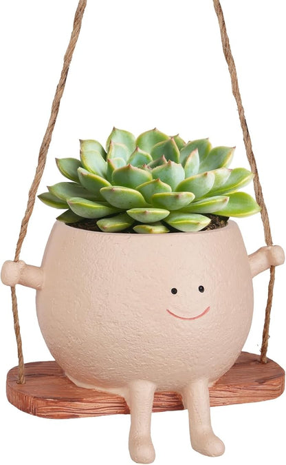 AFFLAT Smiley Face Flower Pot,Swinging Hanging Planter,Resin Smiley Face Hanging Pot,Cute Swinging Planter with Unique Design,Suitable for Indoor & Outdoor Decoration,an Ideal Gift for Festivals