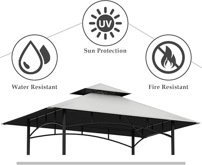 Grill Gazebo Replacement Top, 5 * 8 Outdoor BBQ Top Cover, Double Layer BBQ Gazebo Top Canopy for Model #L-GG001PST-F (Gray)