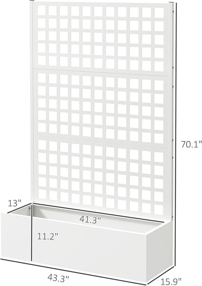 Outsunny Galvanized Raised Garden Bed with Trellis, Metal Planter Box with Drainage Holes, Outdoor Privacy Screen for Climbing Plants, Vegetable, Vines, 43" x 16" x 70", White