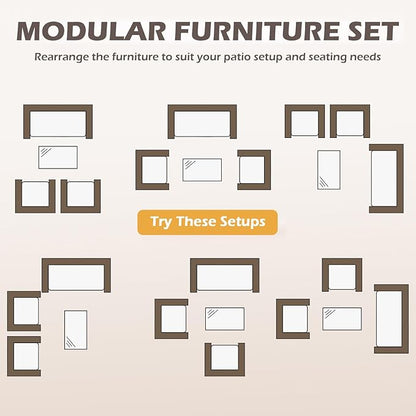 FDW | 4-Piece Patio Furniture Set | Brown & Red | Outdoor Wicker Furniture with Coffee Table | Modern Rattan Chairs Conversation Set | Outdoor Seating | Weather-Resistant | for Porch, Garden, Lawn