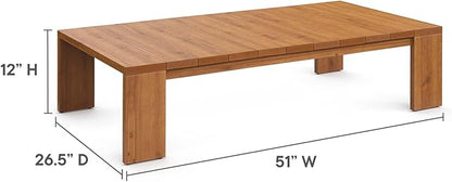 Modway Tahoe Acacia Wood Rectangular Outdoor Patio Coffee Table in Natural - Ideal as Garden Coffee Table or Porch Table