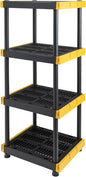 BLACK & YELLOW 4-Tier Heavy Duty Plastic Storage Shelves that Support up to 100lbs/shelf, Organization and Storage, Weather-Resistant Design, Easy Assembly, Made in The USA (55H x 24W x 20D)