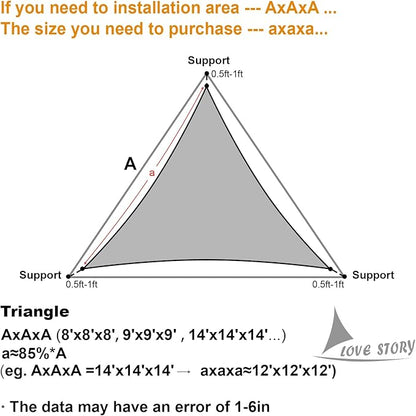 LOVE STORY Custom Size 15'x15'x15' Sand Sun Shade Sail Triangle Sunhsade Fabric Awning Canopy for Patio Backyard Carport Pergola (Customized)
