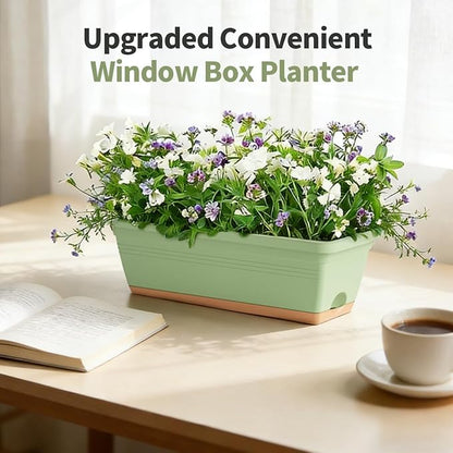 Window Box Planter, 6 Pack Plastic Vegetable Flower Window Planters Boxes 16 Inches Rectangular Flower Pots with Drainage Holes and Saucers (Mixcolor)